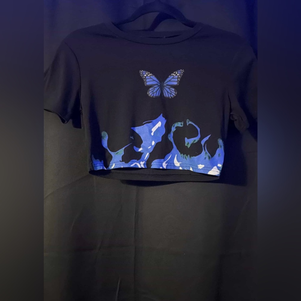 Butterfly Print Kids Shirt - Black and Blue